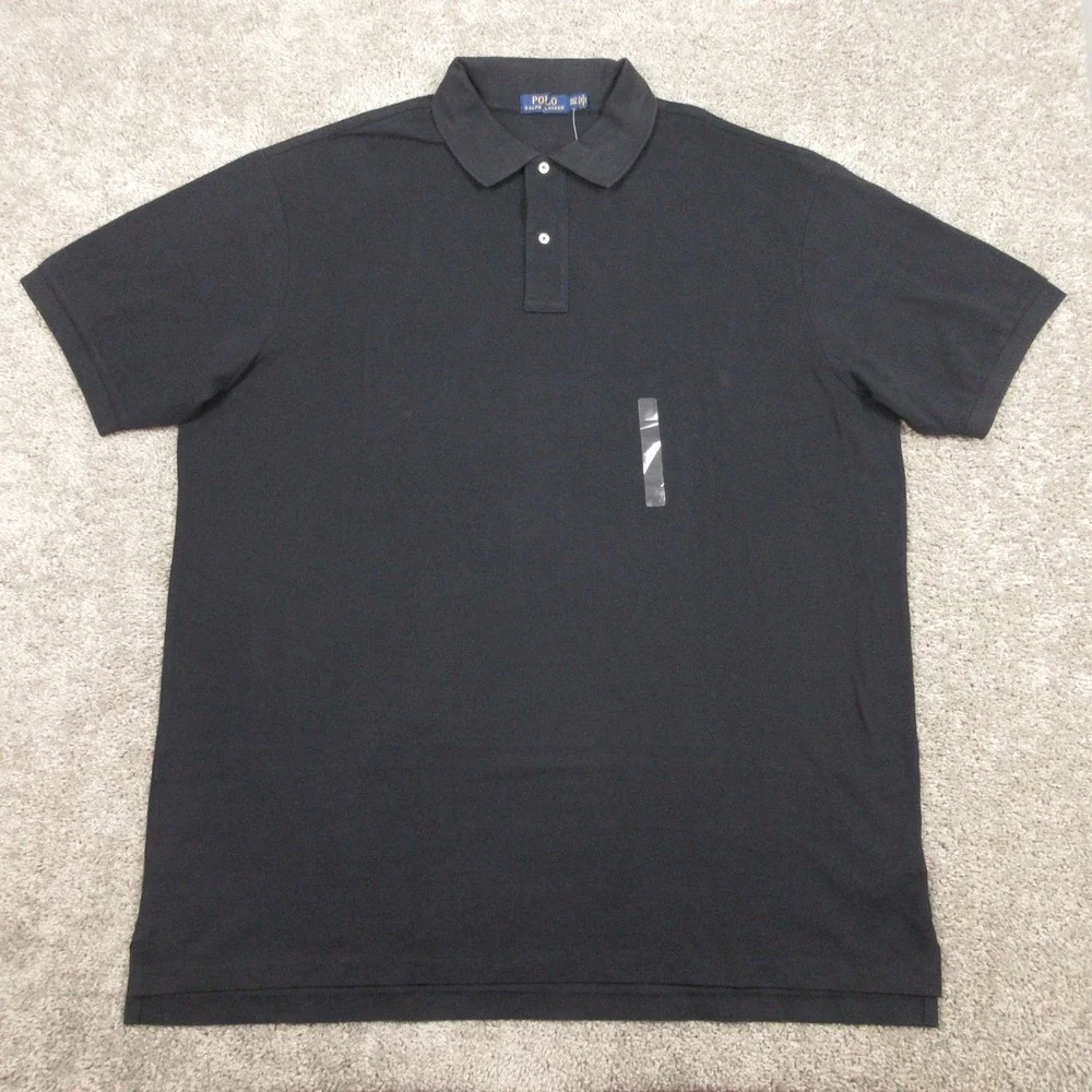 Polo Ralph Lauren Shrt Mens 3XLT Black Solid Pique Cotton Golf Classic EUC
